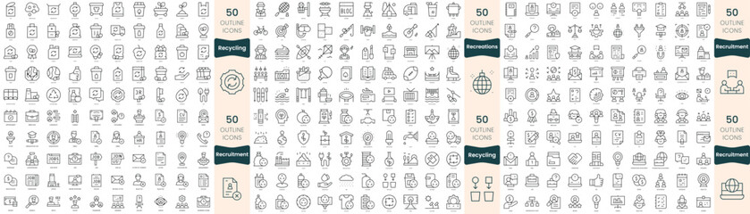 Wall Mural - 300 thin line icons bundle. In this set include recreations, recruitment, recycling