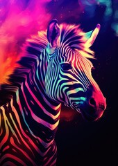 Canvas Print - Zebra animal dark wallpaper with bokeh, lights and trees in nature. Generative Ai.