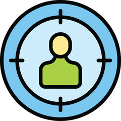 Poster - Focus customer icon outline vector. Client target. Market audience color flat