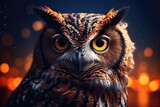 Fototapeta Dziecięca - Owl night animal in wild nature with dark sunset background, wallpaper. Generative Ai.