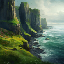 A Breathtaking Ocean Cliff Painting Generative Ai
