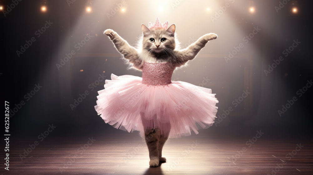 Cat wearing ballet tutu dancing ballet on a stage. Generative AI Stock ...