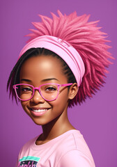 Wall Mural - Portrait of a beautiful african american woman wearing pink glasses. Generative AI