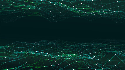 Wall Mural - Double abstract green technology wave. Flow of particles. Big data transfer visualization. Vector illustration.