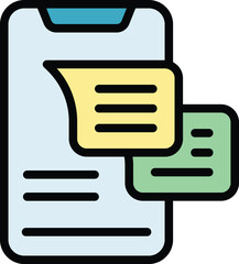 Canvas Print - Phone chatting icon outline vector. Mobile message. Conversation app color flat