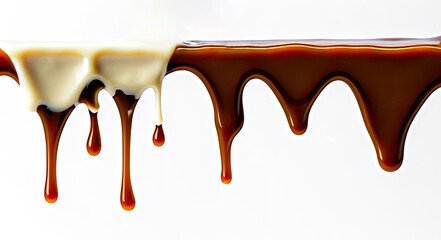 melted chocolate dripping on white background