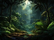 Picture A Digital Painting, Featuring Detailed Jungle Leaves As Gaming Assets. The Leaves Are Intricately Designed, Their Vibrant Green Hues And Textures Captured In High - Resolution 16k. The Style S