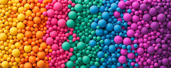 Poster - Huge pile of colorful rainbow matte soft balls in different sizes. Background with many colorful random spheres. Vector background