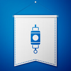 Poster - Blue Chinese paper lantern icon isolated on blue background. White pennant template. Vector