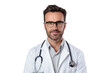 Friendly Young Doctor Man with Stethoscope in Medical Uniform and Eyeglasses - Portrait on Transparent Background PNG File for Healthcare Designs - Generative AI