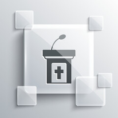 Poster - Grey Church sermon tribune icon isolated on grey background. The podium of the preacher in the church. Square glass panels. Vector