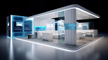Commercial Stand In An Exhibition Hall Or A Large Professional Salon Ready To Receive Brands And Advertisements