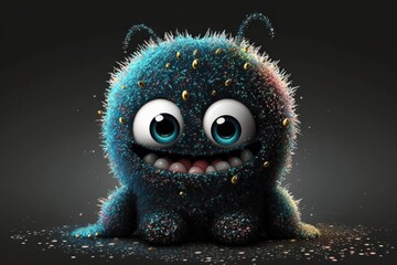 Wall Mural - Funny monster with eyes and mouth on black background