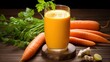  a glass of carrot juice next to carrots and celery.  generative ai