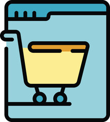 Sticker - Online shopping icon outline vector. Shop sale. Store cart color flat
