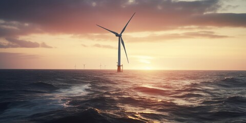 wind turbine at sunset, Offshore Windpark in the sunddown, sunset, European Coastline, Embracing Green Energy Inspiration