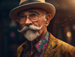 An elderly man with a distinguished glamourous appearance and glasses Generative Ai