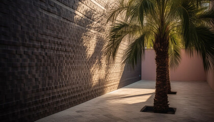 Wall Mural - Modern architecture features building exterior with palm trees and blue sky generated by AI