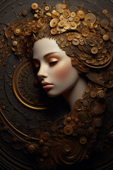 Wall Mural - A woman with gold coins on her head. Generative AI.