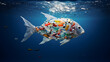  Polluted waters. Microplastics - threat to the ecosystem. Plastic pollution ecology crisis,  Created using generative AI tools.