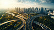 Aerial photography bird-eye view of City viaduct bridge road streetscape landscape Generative AI