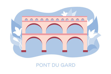 Wall Mural - Pont du Gard, France Traveling to France, learning French. Landmarks of France. Flat design, vector illustration.