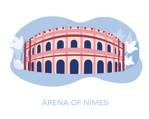 Wall Mural - Arena Nimes, France Traveling to France, learning French. Landmarks of France. Flat design, vector illustration.