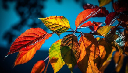 Sticker - Vibrant autumn forest, multi colored leaves, bright yellow maple tree generated by AI