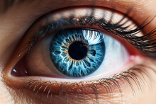 Blue Female Human Eye Extreme Macro Shot. High Quality Photo