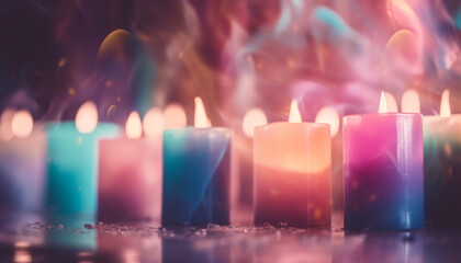 Wall Mural - A row of glowing candles igniting spirituality in a tranquil scene generated by AI