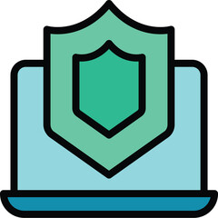 Poster - Computer defence icon outline vector. Safe shielda. Safety guard color flat