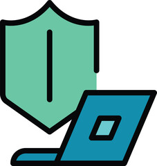 Sticker - Laptop defence icon outline vector. Access guard. Digital shield color flat