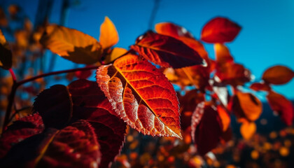 Poster - Vibrant autumn forest, multi colored leaves, organic beauty in nature generated by AI