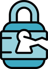 Poster - Cyber padlock icon outline vector. Stop fraud. Key money color flat