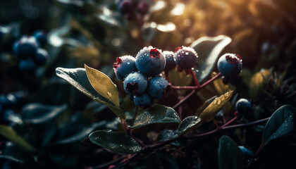 Wall Mural - Multi colored berry branch, wet with dew, beauty in nature generated by AI