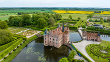 Aerial View, Egeskov Castle With Park, Renaissance Garden, Kværndrup, Region Syddanmark, Denmark