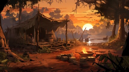 Canvas Print - A climatic place with survival theme game art