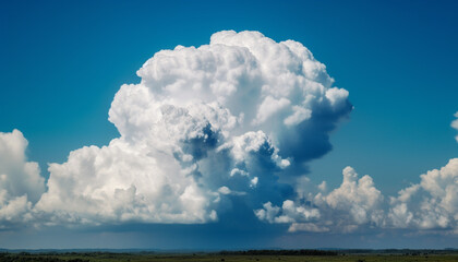 Poster - Fluffy cumulus clouds float in the vibrant blue summer sky generated by AI