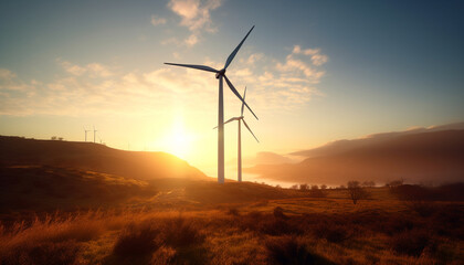 Poster - Renewable energy turning mountain wind into electricity, sustainable power supply generated by AI