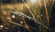 Tranquil meadow reflects vibrant autumn sunset, dew drops glisten generated by AI