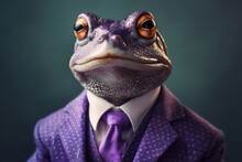 Anthropomorphic Frog Dressed In A Suit Like A Businessman. Business Concept. AI Generated, Human Enhanced