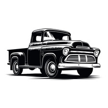 Vintage Truck Silhouette. Vector Illustration, White Background