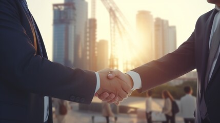 Poster - business people shaking hands in office with generative ai