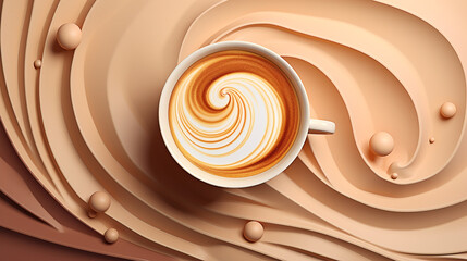 Coffee-themed Vibrant 3D Art in Deep Mocha and Cream Hues: Vibrant and Minimalistic Design Perfect for Modern Interiors, Decorative Prints, and Contemporary Beverage Themes