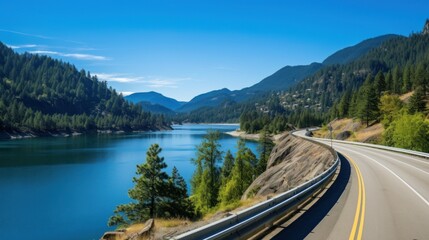 Mountains lake highway with beautiful views