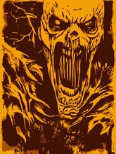 Art Color Of Halloween Skull Cartoon , Illustration