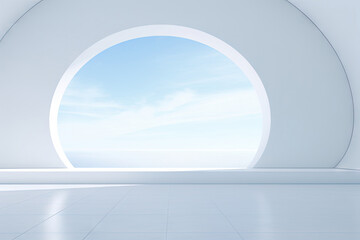 Wall Mural - White minimal architecture building background empty wide space for mock up, concrete floor car park, cement garage design scene with copy space, with Generative Ai.