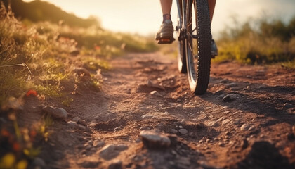 Canvas Print - Mountain biking on a dirt road, an extreme outdoor adventure generated by AI