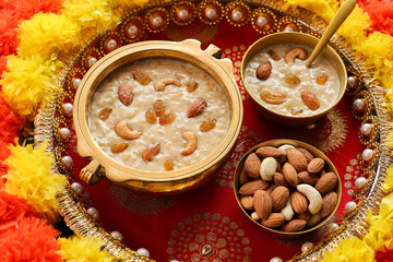 Wall Mural - Rice Kheer Indian Sweet Payesh. Kerala Onam Payasam Palada Phirni dessert Mumbai India. Mithai festival sweet dish Diwali Dussehra Holi ganesh chaturthi Ram navami Durga pooja durga ashtami