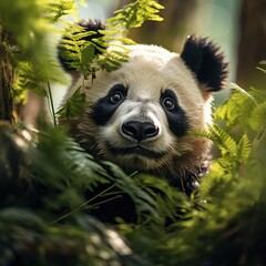 Wall Mural - Wildlife photography of a panda in the forest